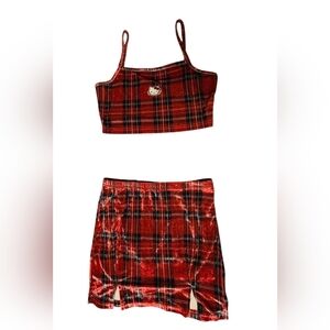 Red Plaid Crop Top and Skirt Set